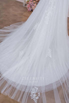glitter tulle long train wedding dress