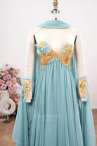 gold beaded chiffon formal dress 