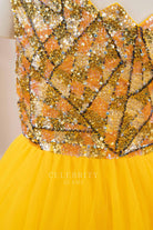 gold glitter sleeveless pageant dress