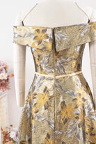 gold jacquard short sleeve mother f bride dress