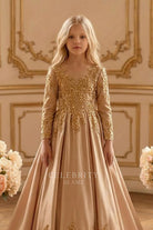 gold lace illusion neck first communion dress
