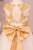 gold lace keyhole back flower girl dress