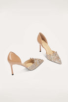 gold rhinestones heeled wedding shoes