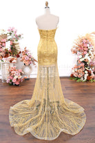 gold sequin court train prom dress