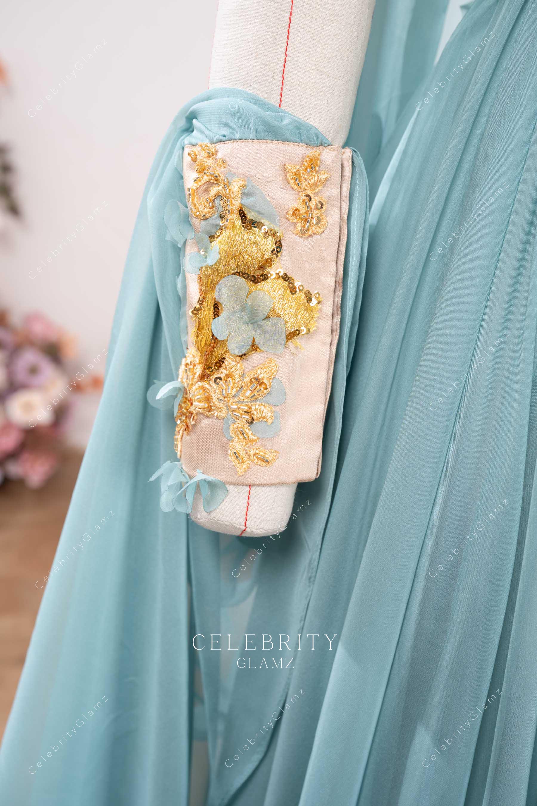 gold sequin cuff formal dress