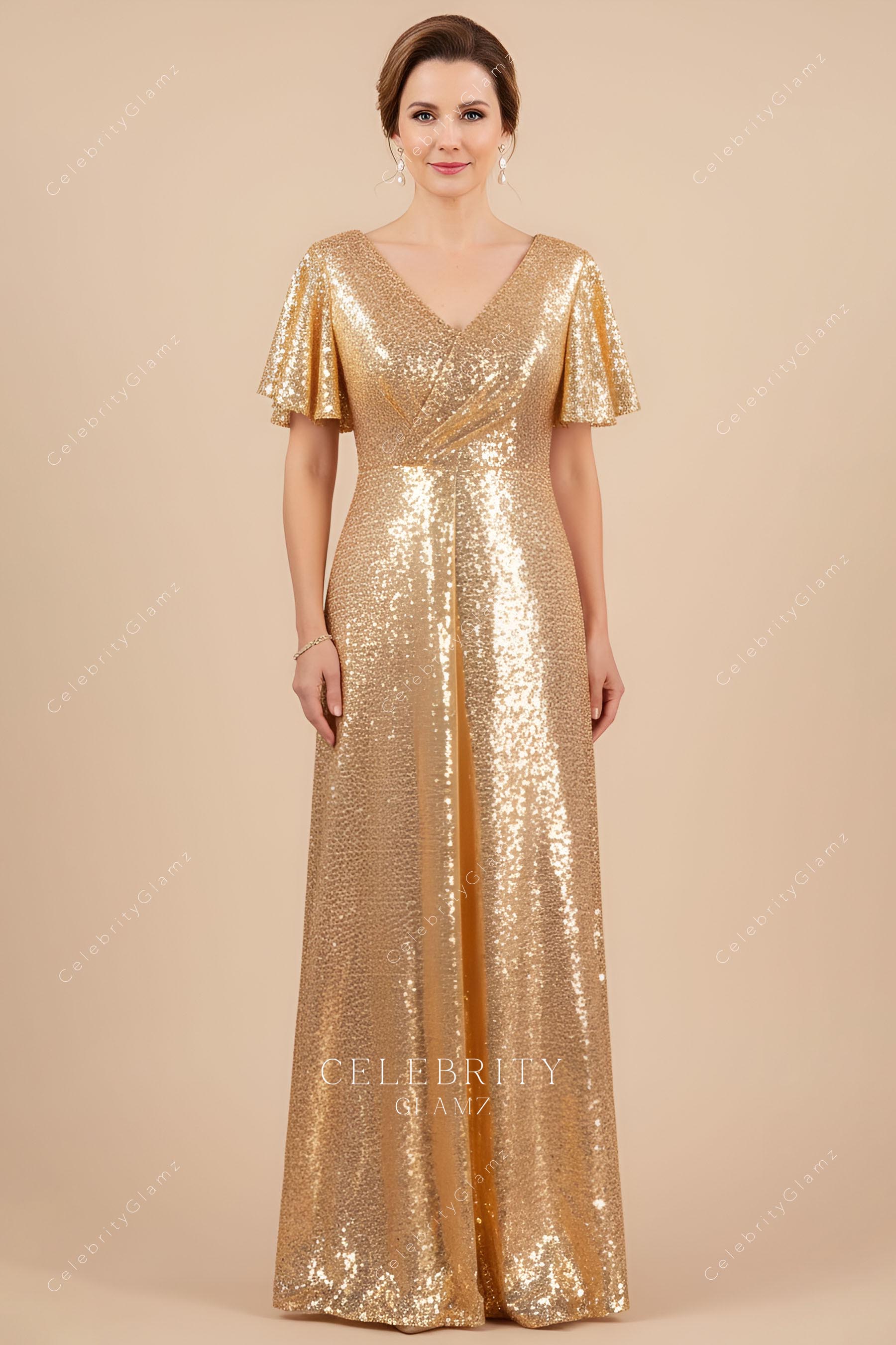 gold sequin mother of bride dress