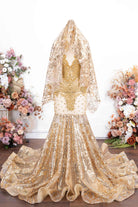 gold sequin shawl prom dress