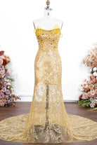 gold sequin strapless prom dress
