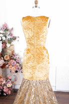 gold velvet back prom dress