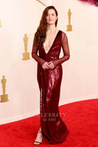 Grace Gummer long sleeves prom dress 2024 Oscars red carpet