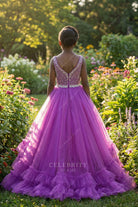 grape a line v back pageant gown
