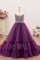 grape tiered tulle kids pageant dress