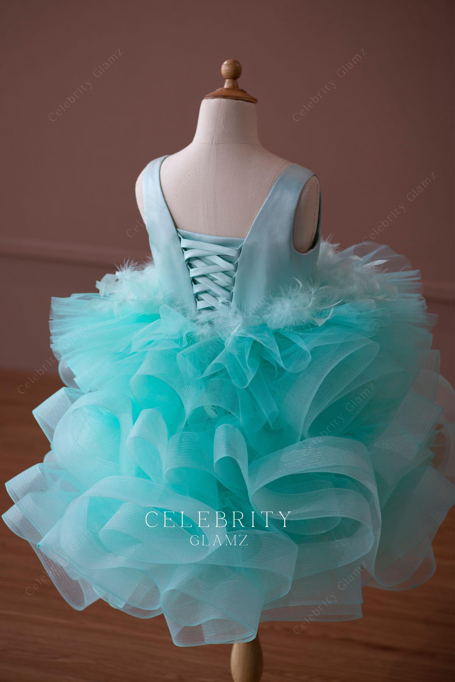 green lace up back little girl dress