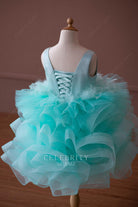 green lace up back little girl dress