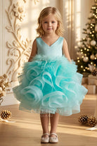 green ruffled tulle little girl dress