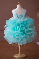 green ruffled tulle short little girl dress
