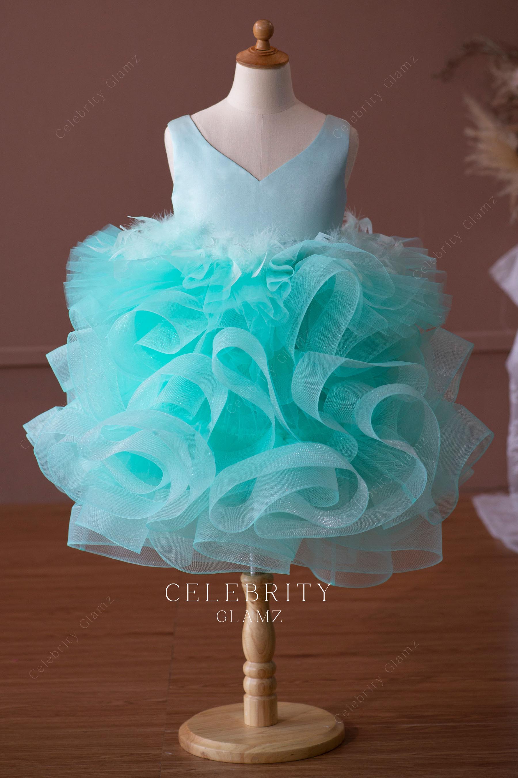 green satin v neck little girl dress