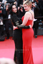 Greta Gerwig sleeveless red prom dress Cannes film festival 2024