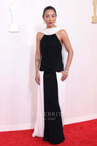 Greta Lee shoulder veil prom dress 2024 Oscars red carpet