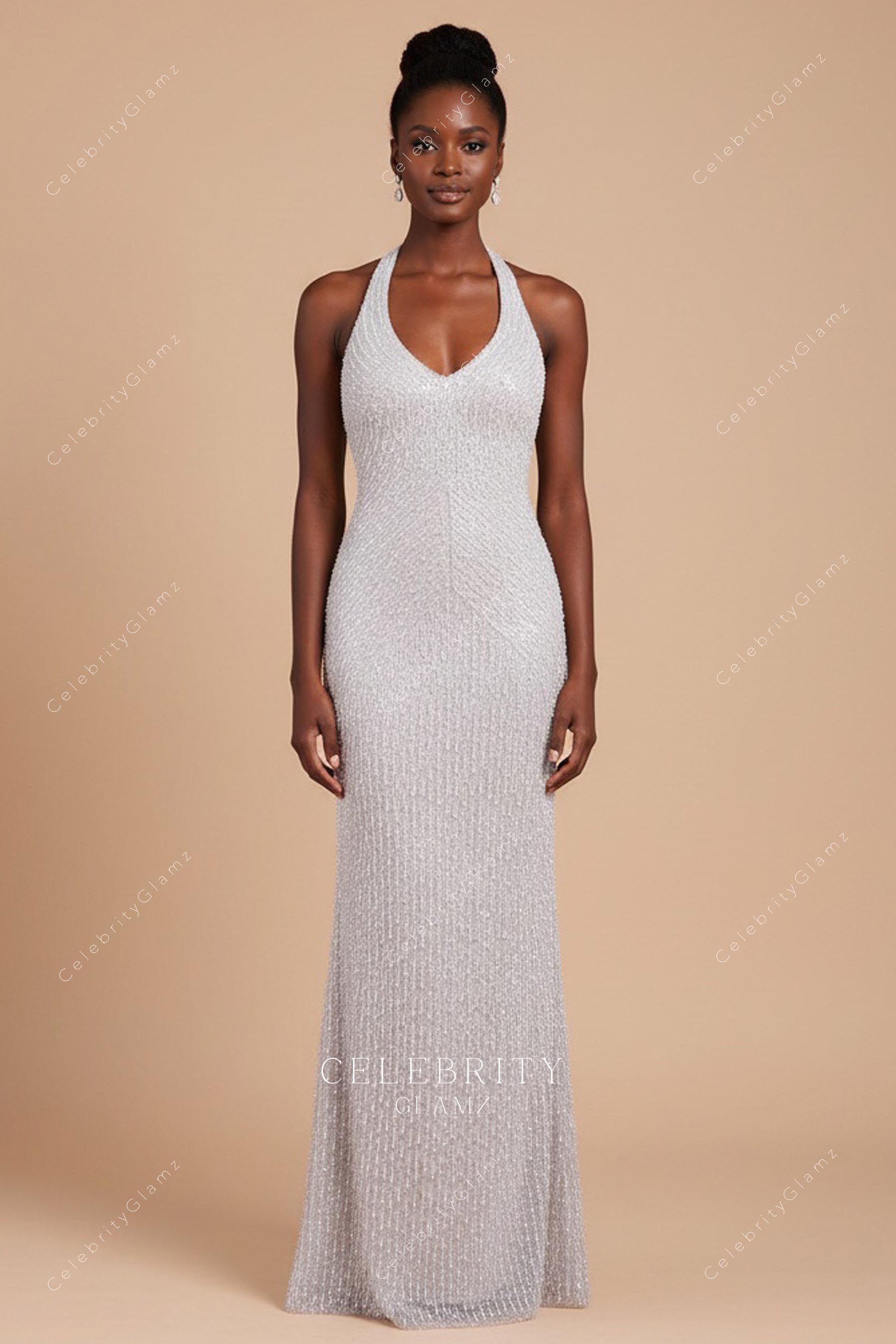 grey glitter fit flare prom dress