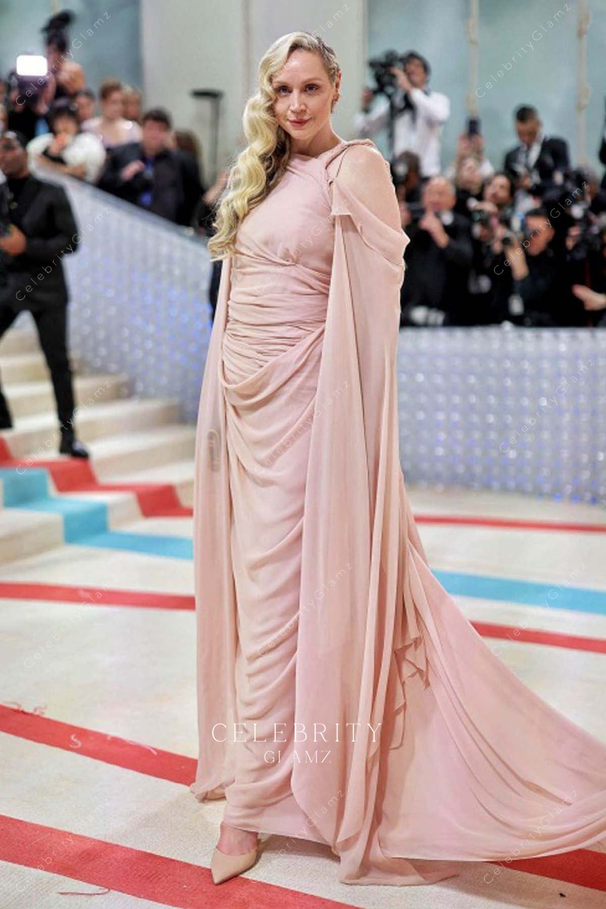 Gwendoline Christie pleated chiffon 2023 met gala dress