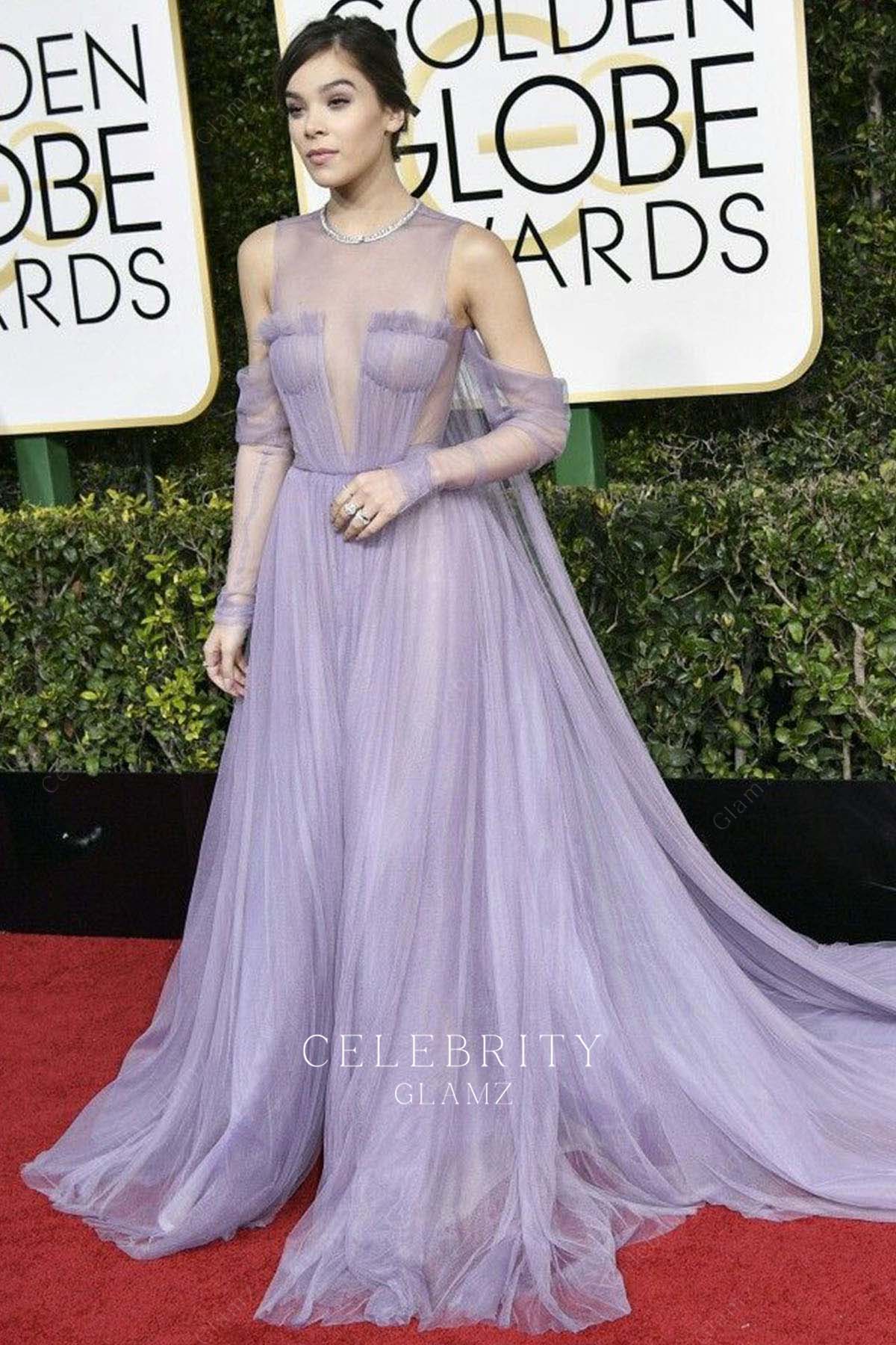 Hailee Steinfeld tahiti cold shoulder sleeves dress golden globes 2017