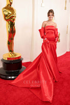 Haley Kalil red off shoulder prom dress 2024 Oscars red Carpet 