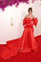 Haley Kalil red straight across prom dress 2024 Oscars red Carpet 