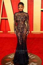 Halle Bailey black lace prom dress 2024 Oscars after party