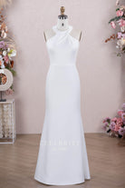 halter crepe simple wedding dress
