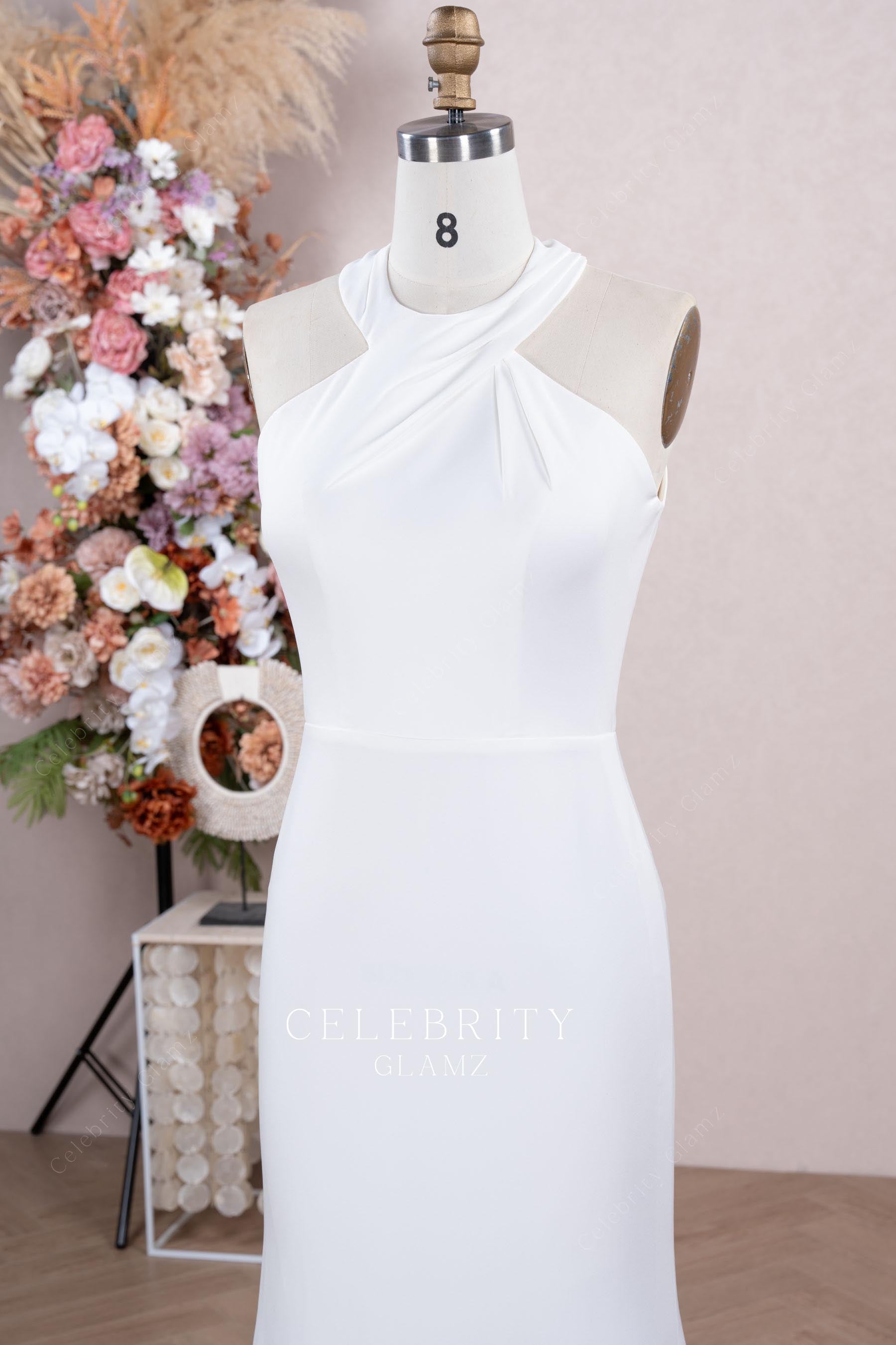 halter crew neck simple wedding dress