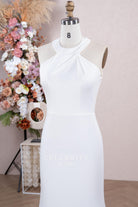 halter crew neck simple wedding dress