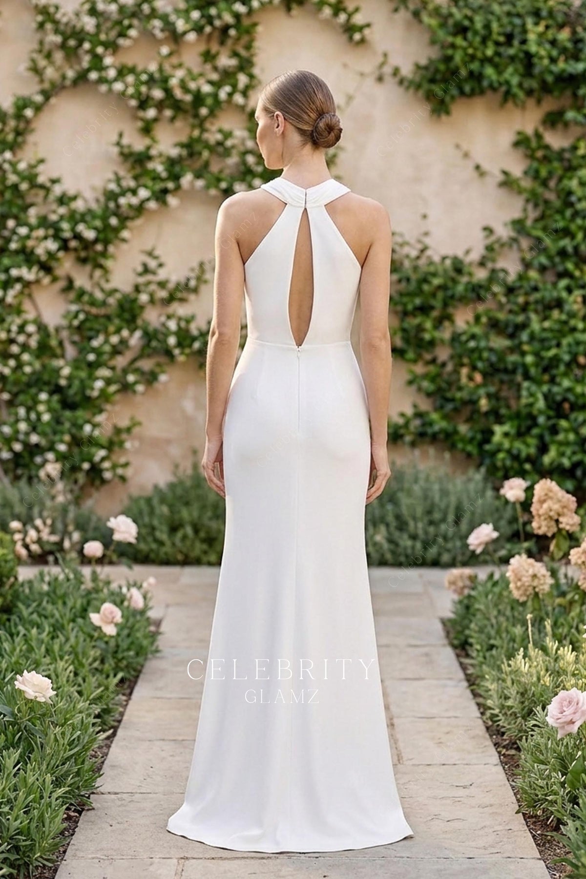 halter keyhole back wedding dress
