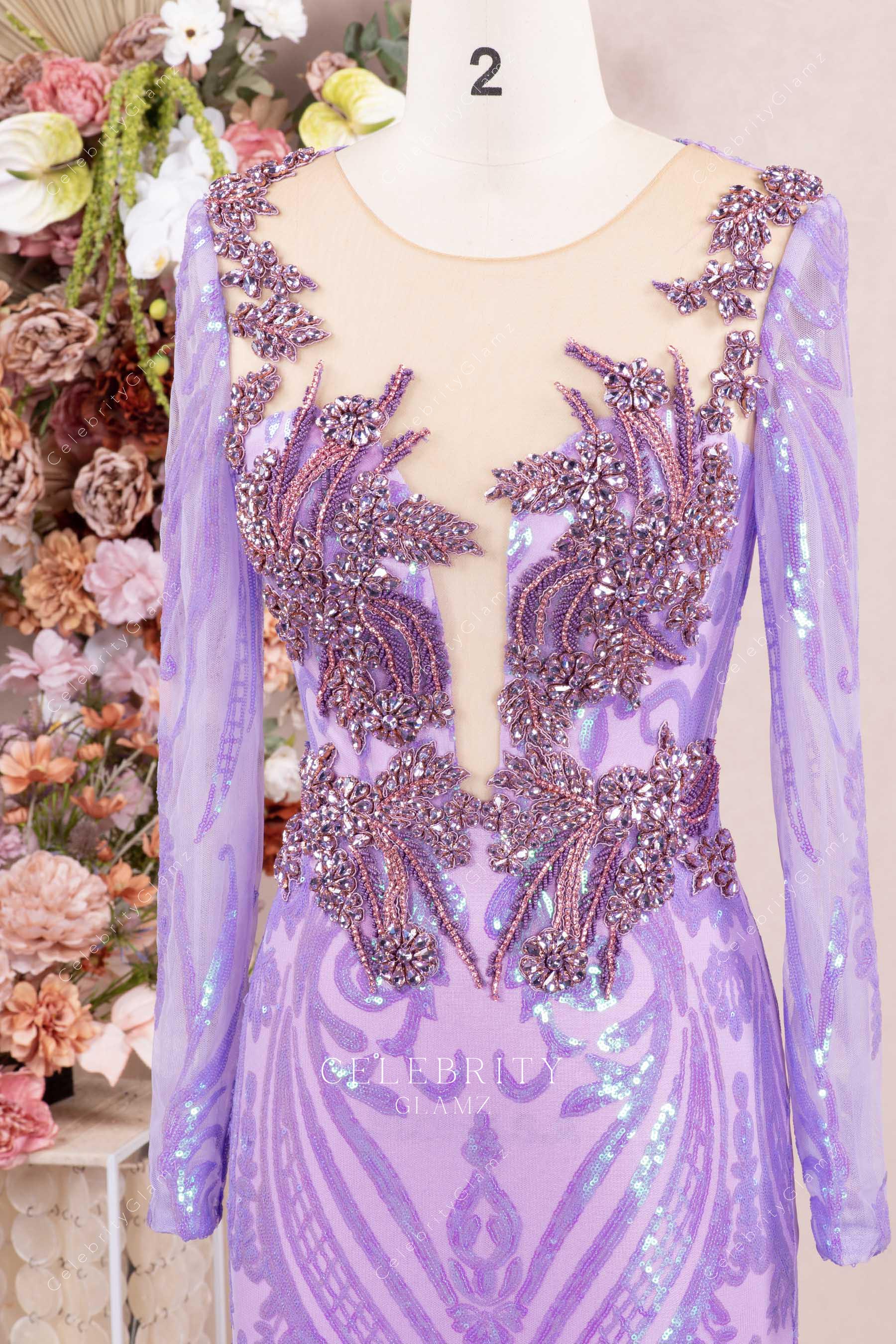 hand sewn crystals formal dress