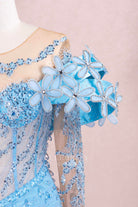 handmade flower illusion sleeves prom dress