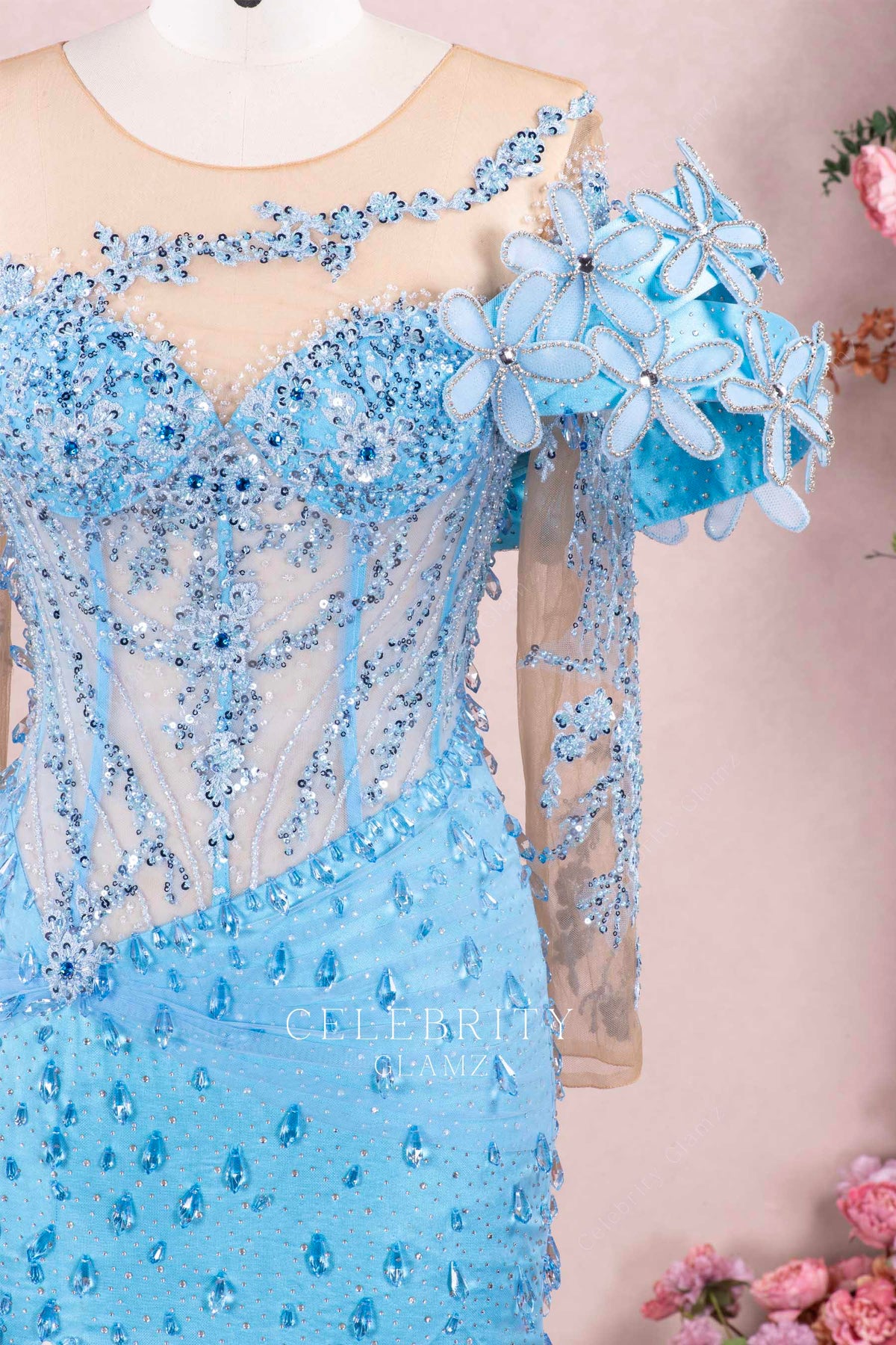 handmade flower strap prom dress