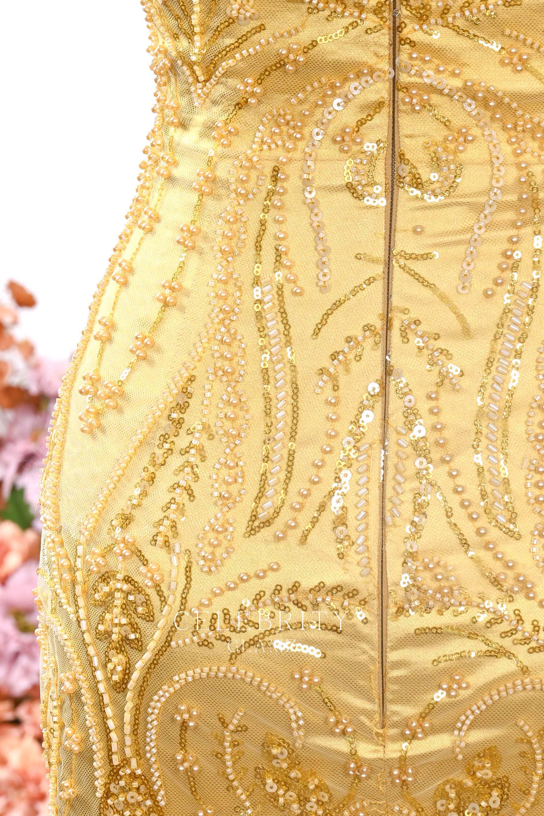 handsewn beaded sequin prom dress