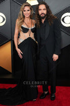 Heidi Klum beaded straps prom dress Grammys red carpet 2024