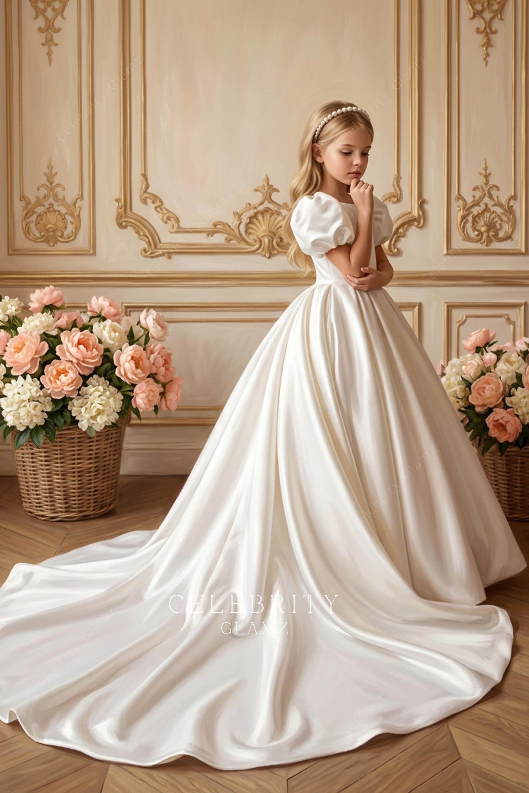 high end chapel train first communion dress