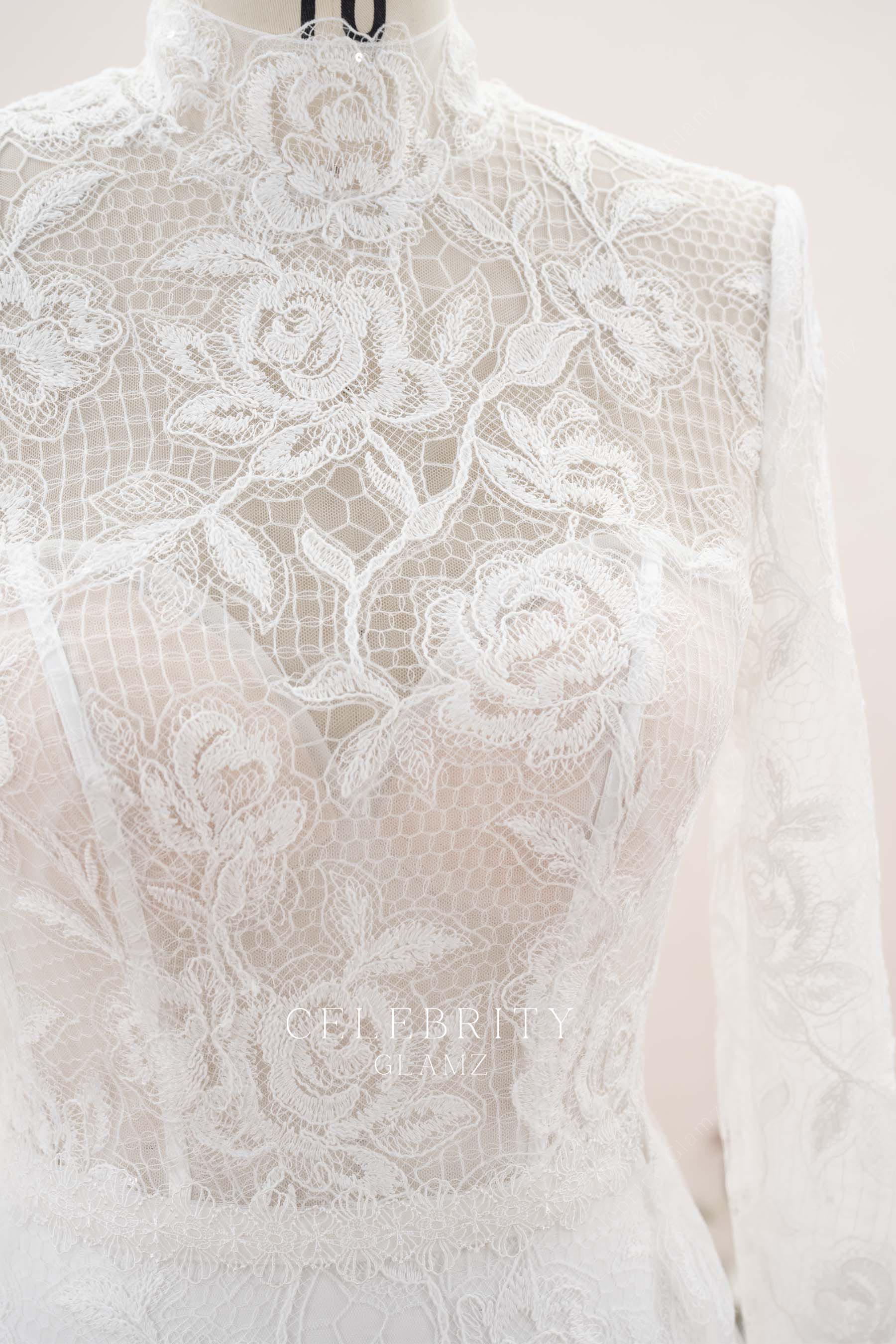 high neck lace illusion bridal dress