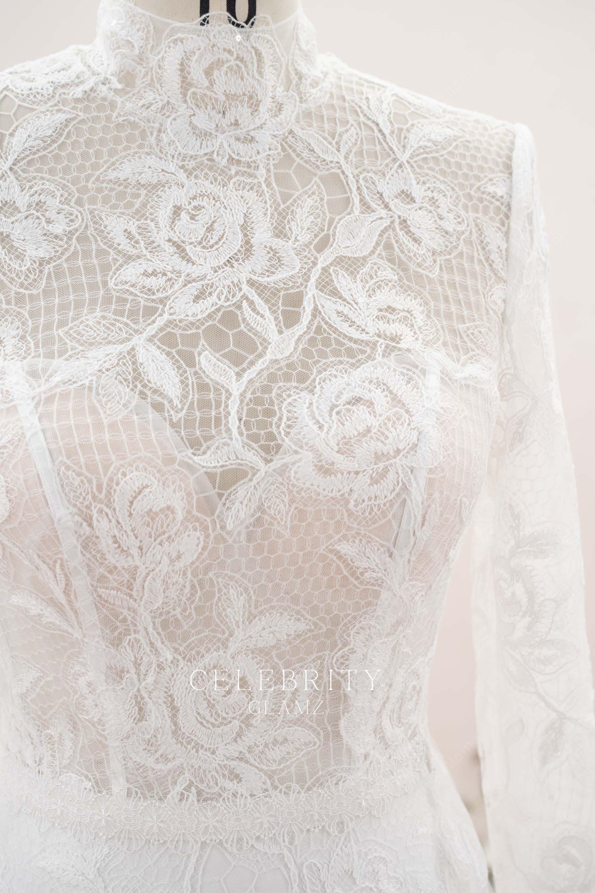 high neck lace illusion bridal dress