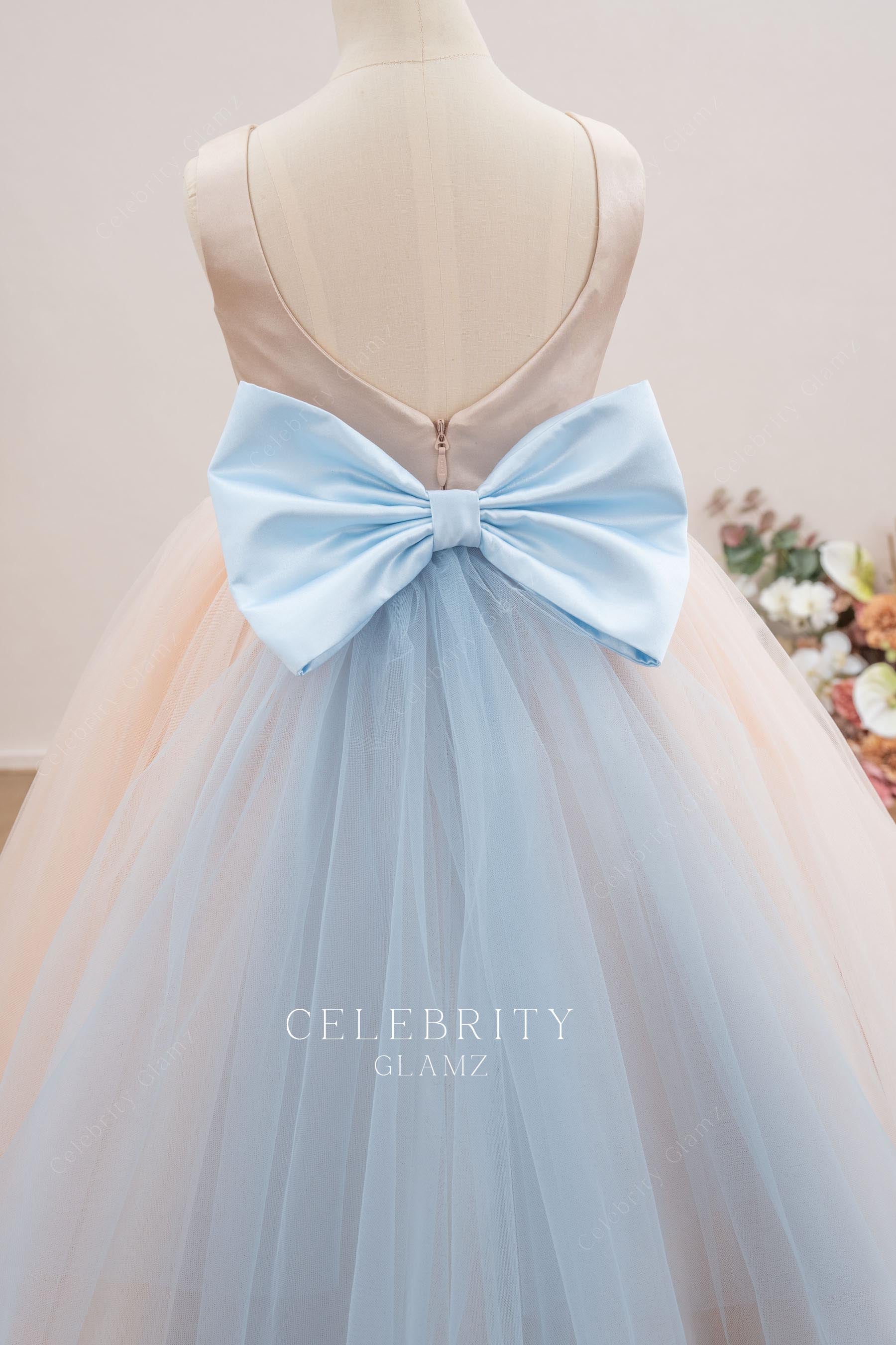 ice blue bowknot flower girl dress