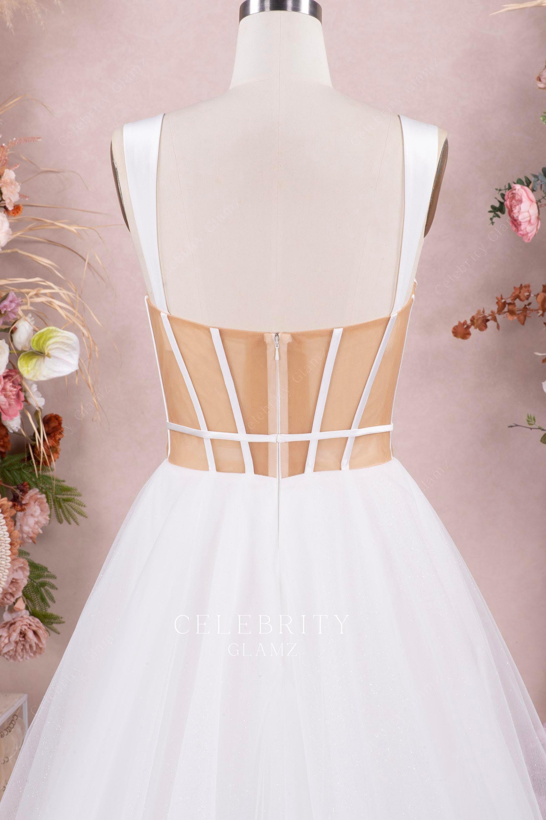 illusion back a line wedding dress