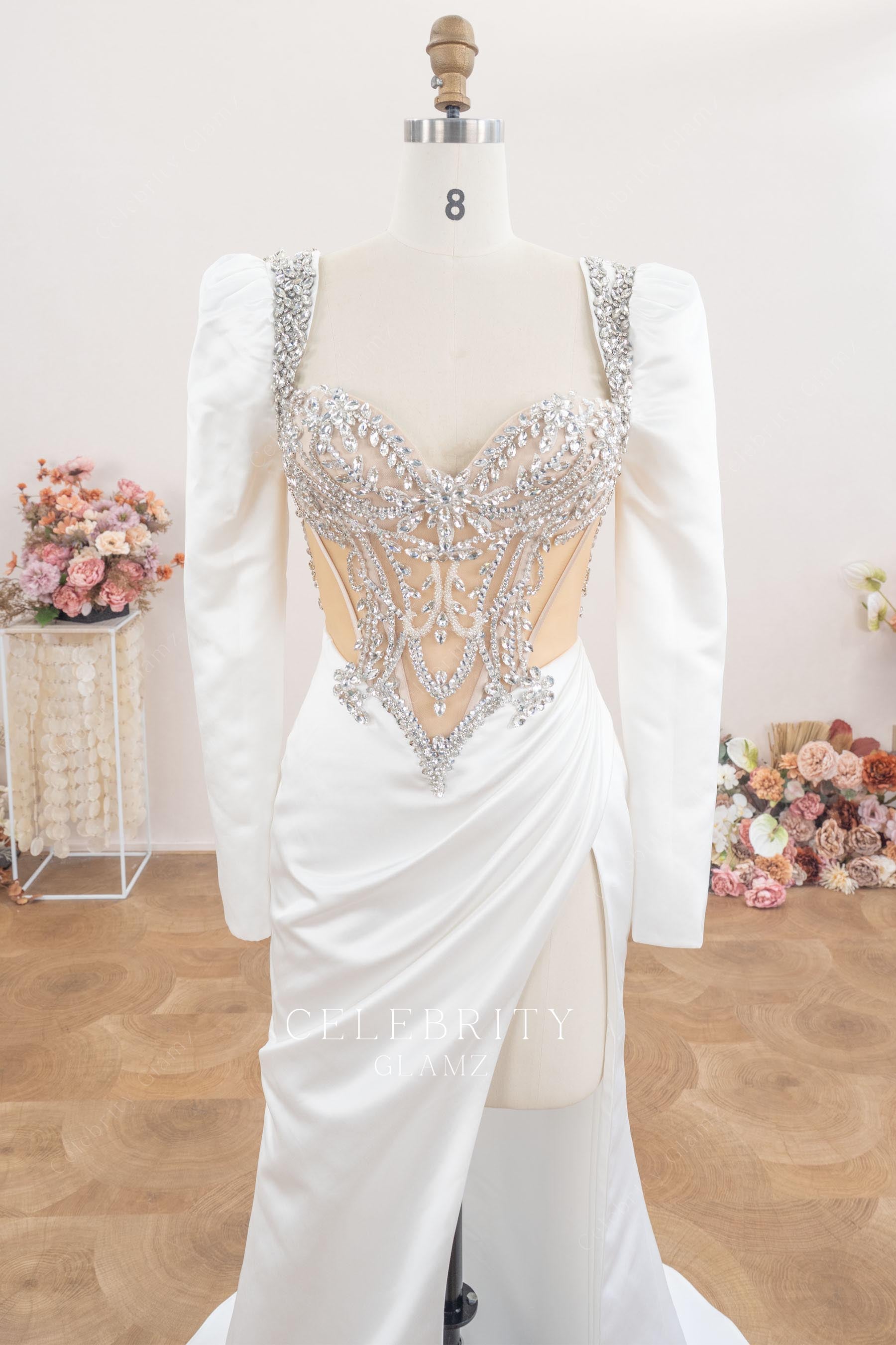 illusion corset Basque waist wedding dress