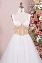 illusion corset white tulle wedding dress