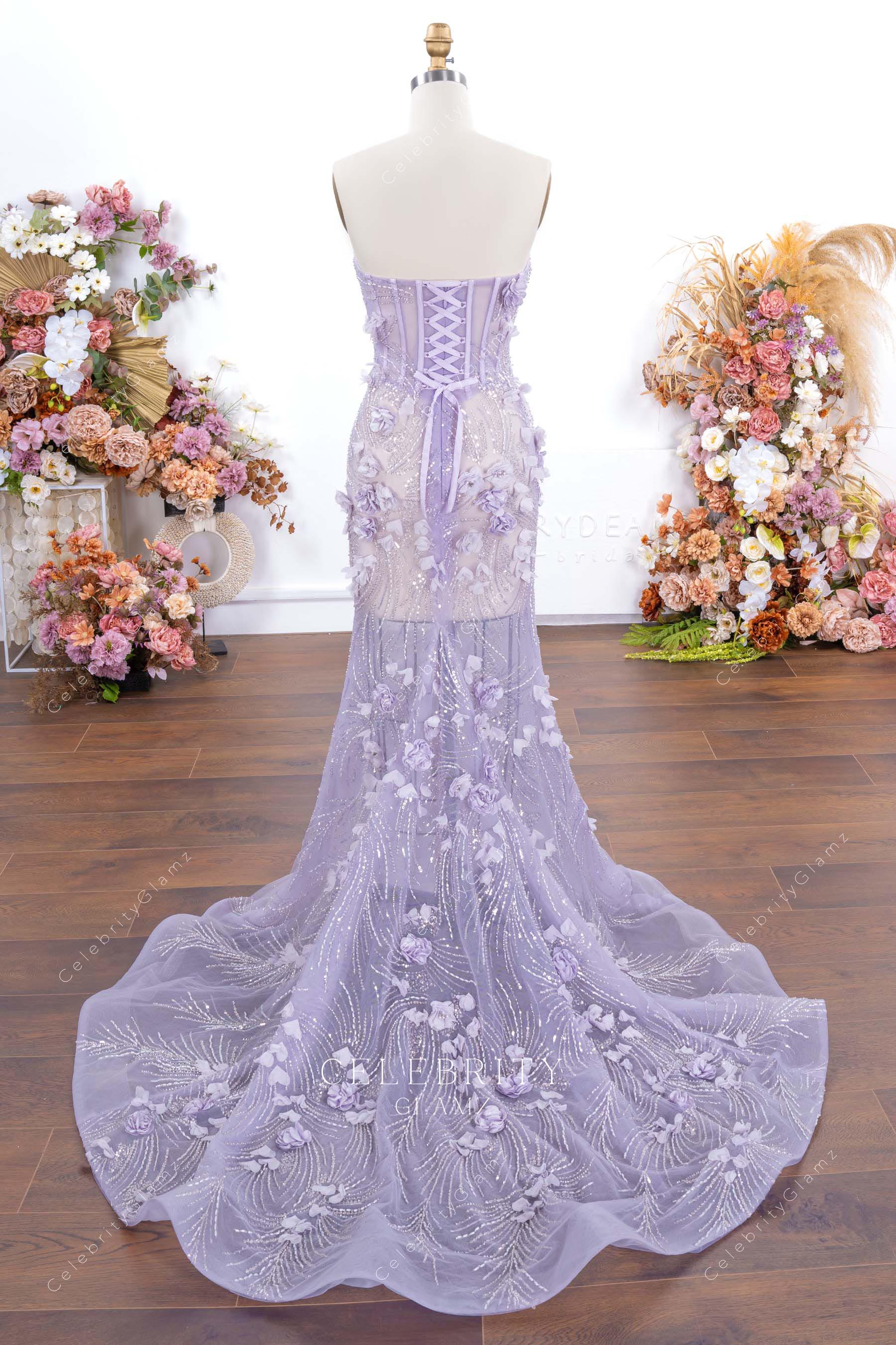 illusion court train mermaid prom dress