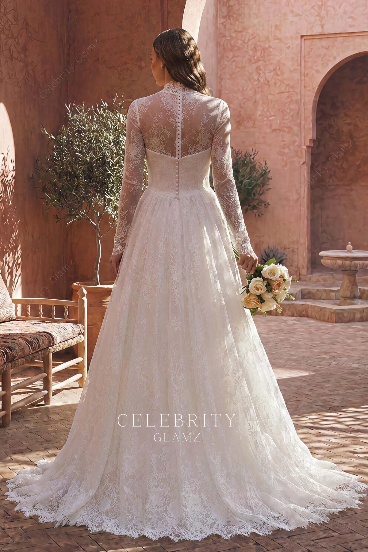 illusion lace back bridal dress