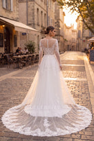 illusion lace buttoned back wedding dress