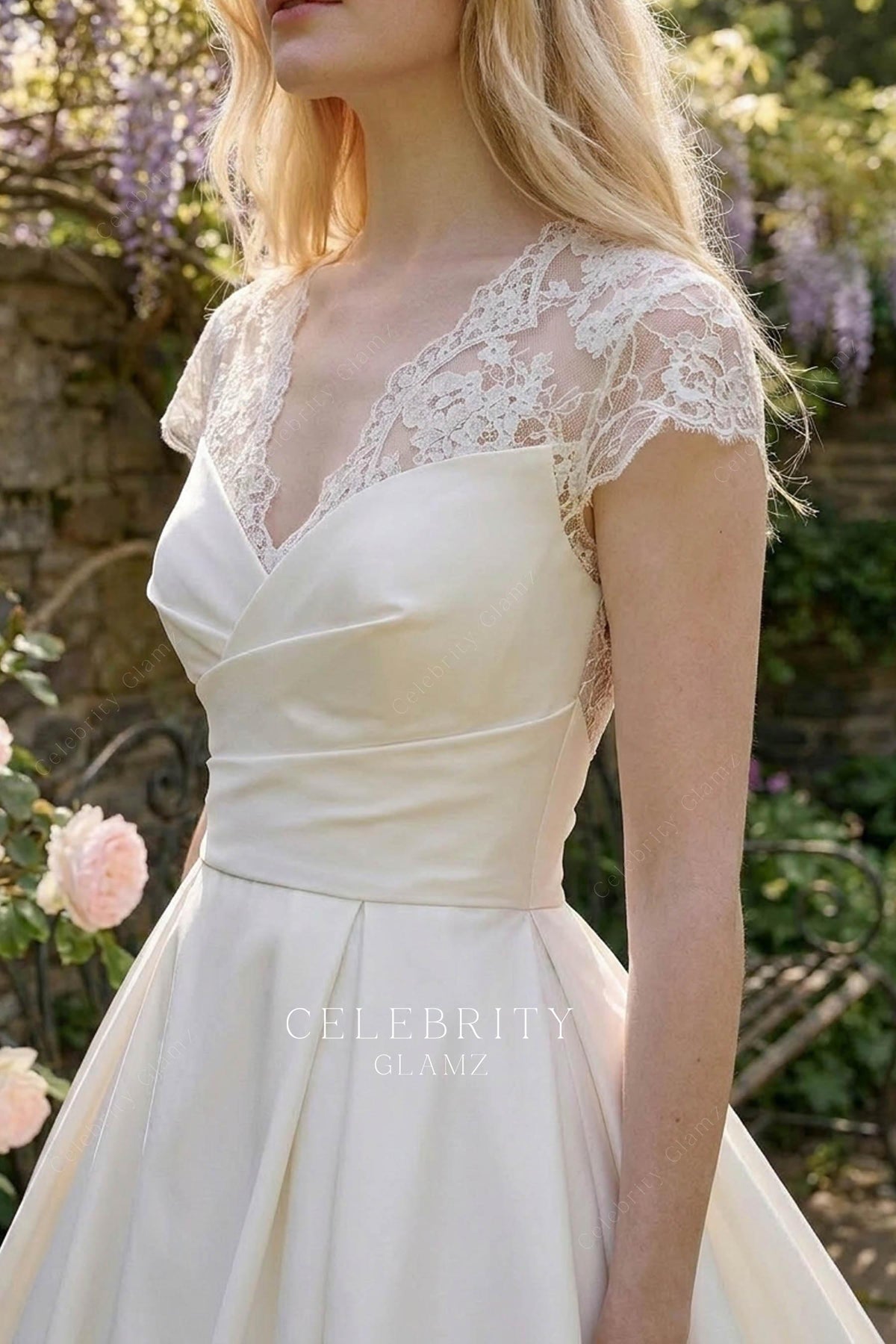 illusion lace cap sleeves wedding ballgown