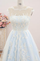 illusion lace curved neck bridal dress